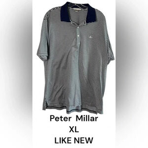 Peter Millar golf shirt,men XL.Blue,striped,Windmill Lakes  polo shirt EC